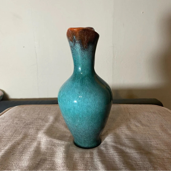 Strehla Import Vintage Small Teal and Brown Glazed Pitcher Vase - Picture 4 of 7